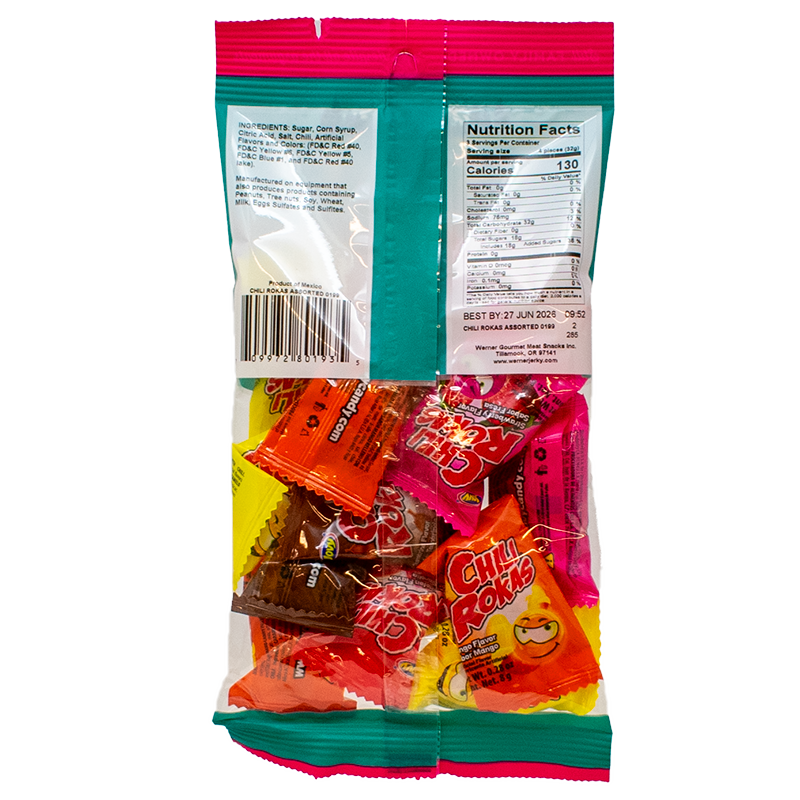 Packaged candy with colorful wrappers on a white background