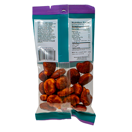 Packaged dried fruits with a clear window showing the contents on a white background