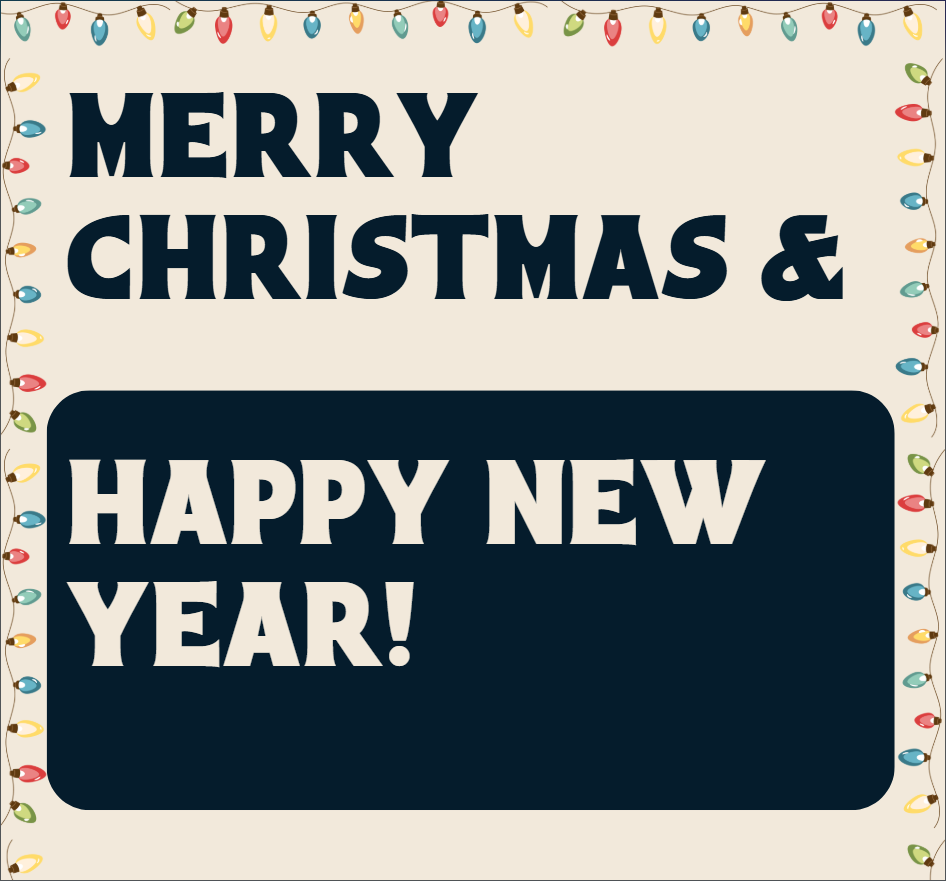 Merry Christmas cream and navy image with Christmas lights border