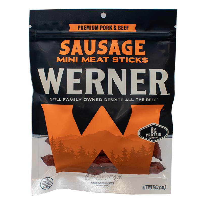 Werner sausage mini meat sticks packaging on a white background