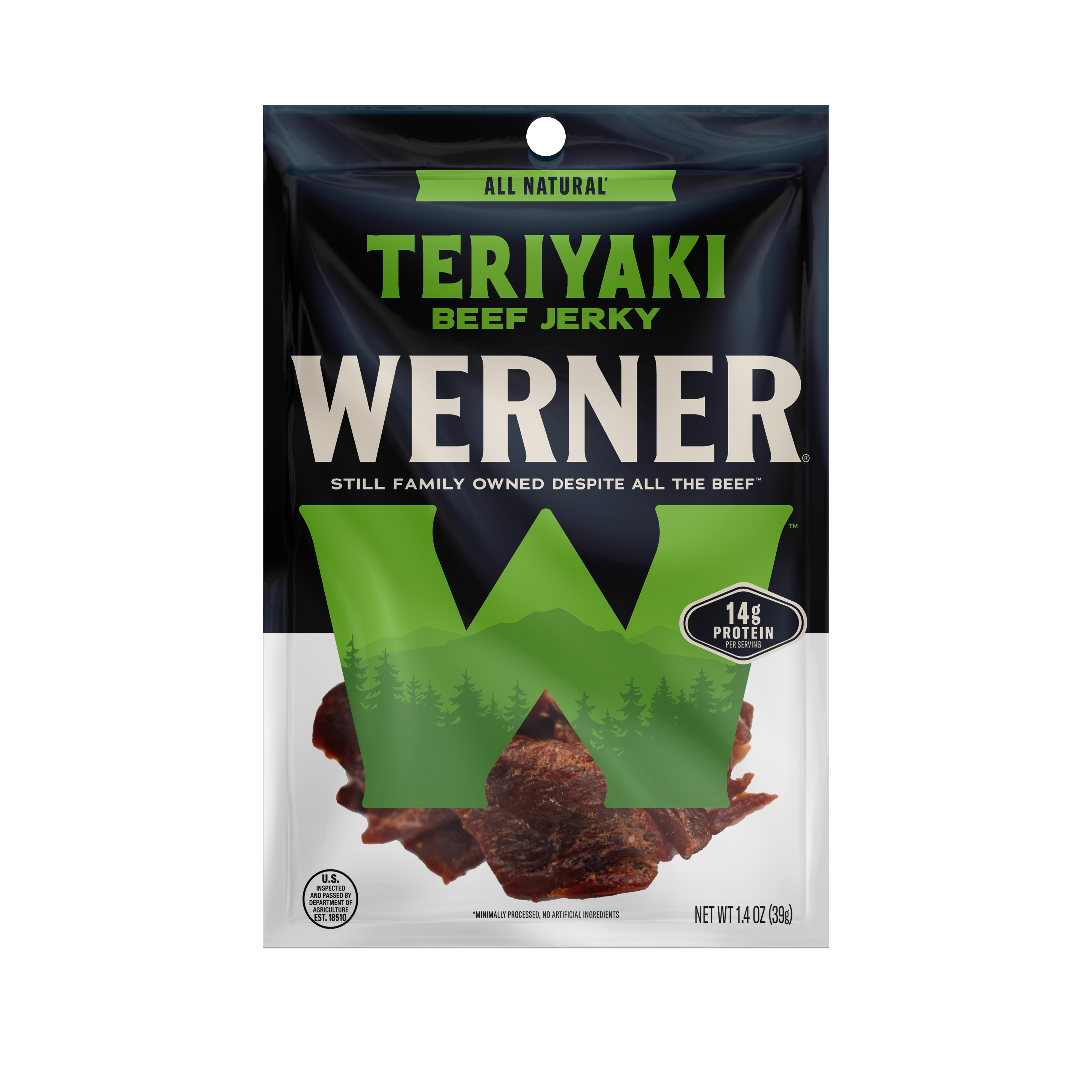Werner Teriyaki Beef Jerky package on a white background