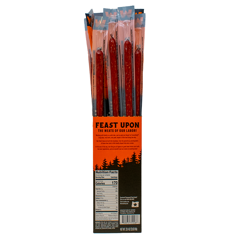 Packaged sticks with an orange label on a white background