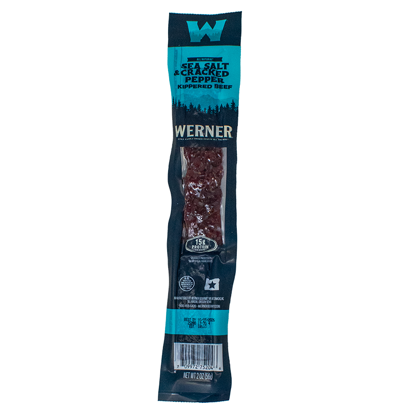Werner jerky package with blue and black design on a white background