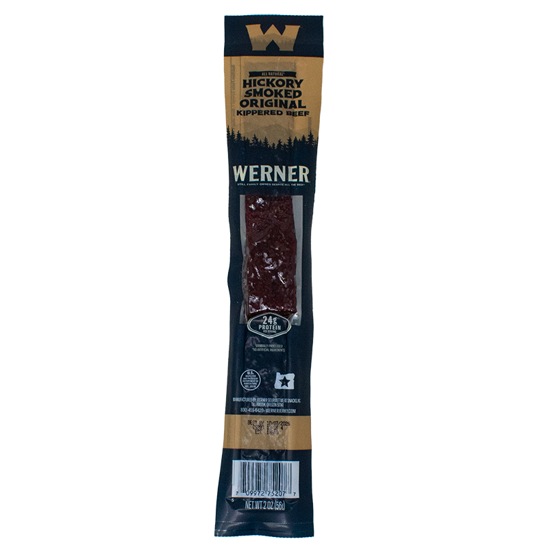 Werner Hickory Smoked Original Kippered Beef package on a white background