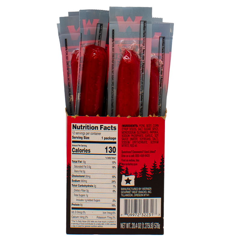 Packaged sticks with a nutrition facts label on a white background