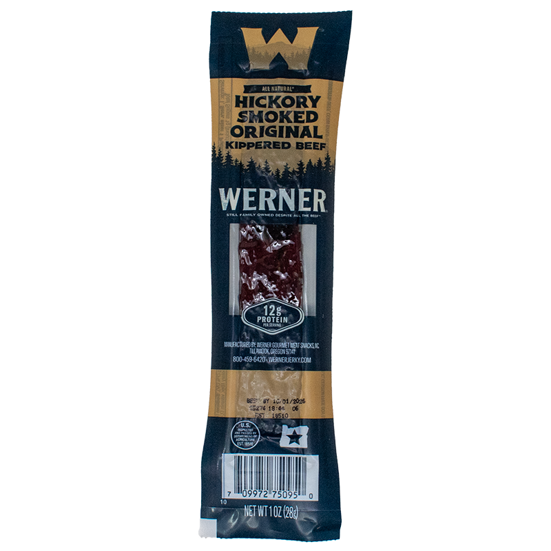 Werner Hickory Smoked Original Kippered Beef package on a white background