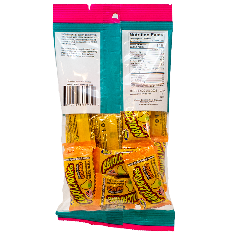 the back of a package of werner brand revolcaditas mango with blue and white packaging 