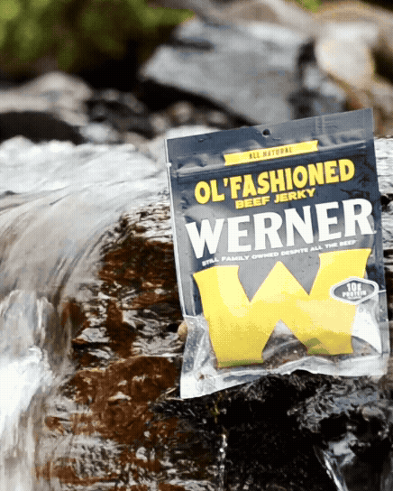 bag of Werner jerky in a creek