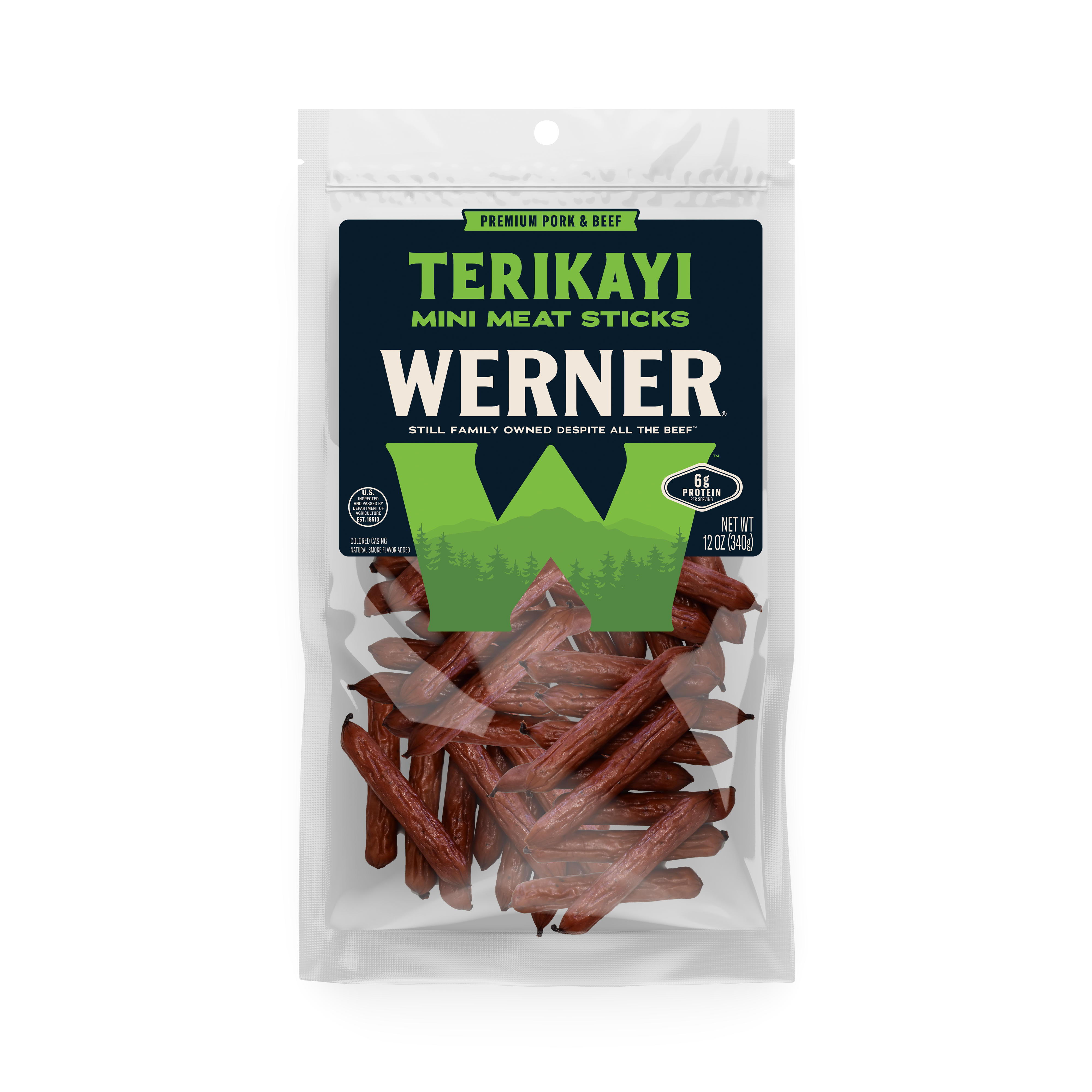 Package of Terikayi Mini Meat Sticks by Werner on a white background