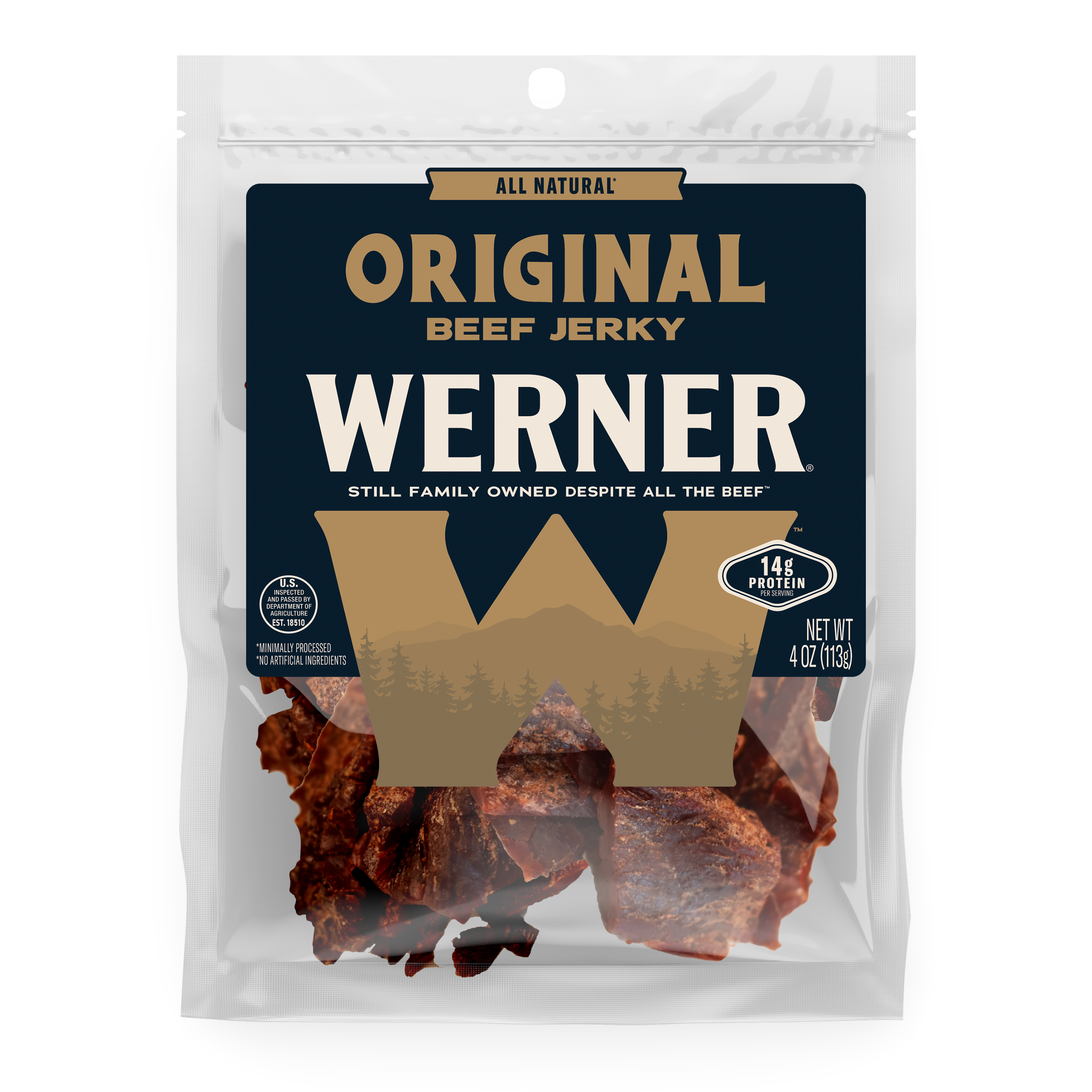 Package of Werner Original Beef Jerky on a white background